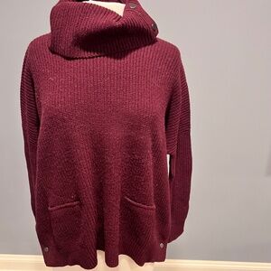 Vince Burgundy Cowl Neck Snap side Loose Fit Sweater Size Small